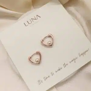 Rose Gold Heart Shaped Pearl Earrings