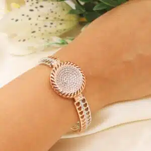 Rose Gold Spiral Detail Watch Kada Bracelet
